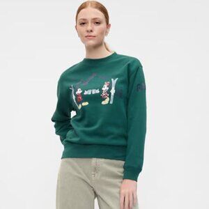 NWT Gap × Disney Mickey Minnie Relaxed Graphic Sweatshirt Green Holiday Size S